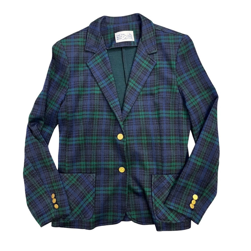 Cape Cod Match Mates Womens Plaid Blazer Jacket‎ Gold Buttons Blue Green Size M